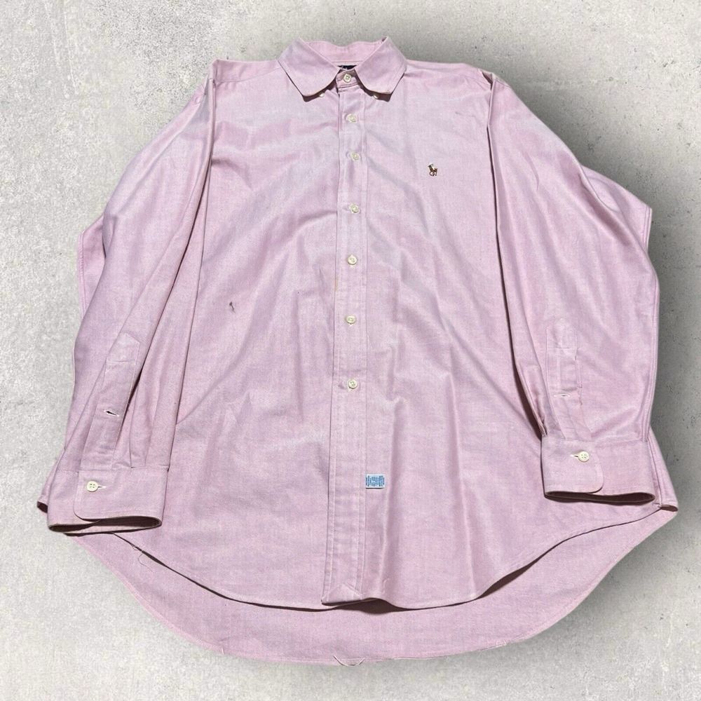Vintage Ralph Lauren Shirt Mens 16.5-34 Pink Oxford Pocket Classic Preppy 90s
